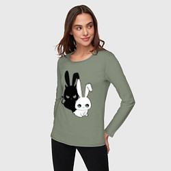 Лонгслив хлопковый женский Милый кролик - ангелочек или дьяволёнок?, цвет: авокадо — фото 2