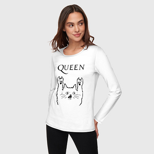 Женский лонгслив Queen - rock cat / Белый – фото 3