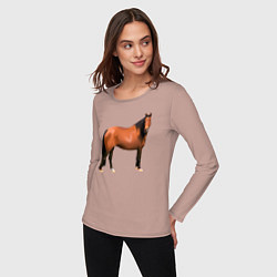 Лонгслив хлопковый женский Теплокровная лошадка, цвет: пыльно-розовый — фото 2
