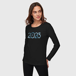 Лонгслив хлопковый женский 2023 Новый год, цвет: черный — фото 2
