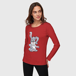 Лонгслив хлопковый женский Серый кролик - символ 2023, цвет: красный — фото 2