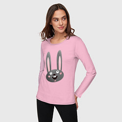 Лонгслив хлопковый женский Чёрный кролик с большими глазами и улыбкой, цвет: светло-розовый — фото 2