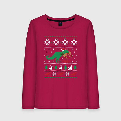 Женский лонгслив Новогодний тирекс - ugly sweater / Маджента – фото 1