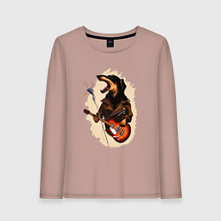 Лонгслив хлопковый женский Такса рокер, цвет: пыльно-розовый