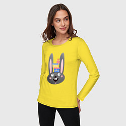 Лонгслив хлопковый женский Черный кролик с подарками, цвет: желтый — фото 2