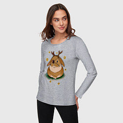 Лонгслив хлопковый женский Кролик в новогоднем костюме, цвет: меланж — фото 2
