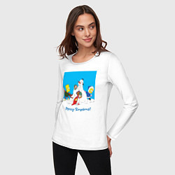 Лонгслив хлопковый женский Дети Симпсоны лепят маму с папой, цвет: белый — фото 2