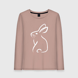 Лонгслив хлопковый женский Кролик нарисованный японской кистью, цвет: пыльно-розовый