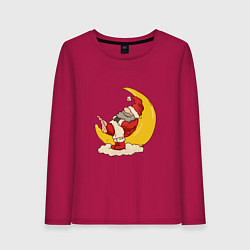 Лонгслив хлопковый женский Санта на луне, цвет: маджента