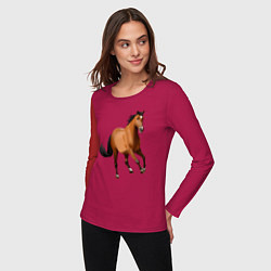 Лонгслив хлопковый женский Мустанг лошадь, цвет: маджента — фото 2