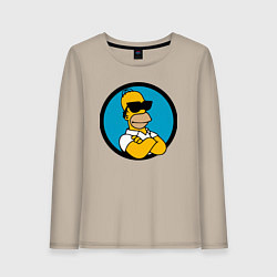 Лонгслив хлопковый женский Гомер Симпсон - крутой чувак, цвет: миндальный