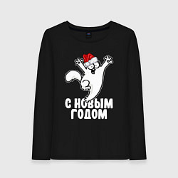 Лонгслив хлопковый женский С Новым годом - кот Саймона, цвет: черный