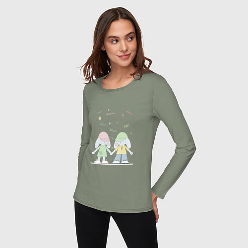 Женский лонгслив Приветики зайчики / Авокадо – фото 3