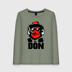 Лонгслив хлопковый женский Обезьяна мафиози с сигаретой, цвет: авокадо