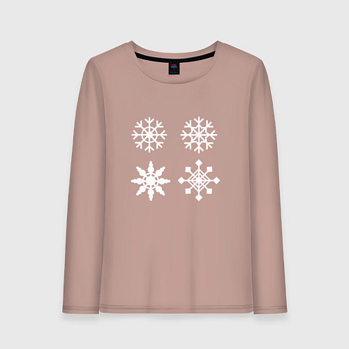 Женский лонгслив Новогодние белые снежинки / Пыльно-розовый – фото 1