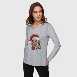 Лонгслив хлопковый женский Pug merry christmas, цвет: меланж — фото 2