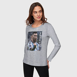 Лонгслив хлопковый женский Viva la Argentina - Lionel Messi - world champion, цвет: меланж — фото 2