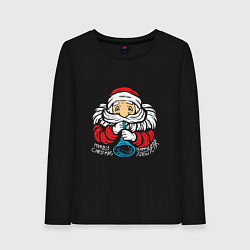 Лонгслив хлопковый женский Санта с дудочкой, цвет: черный