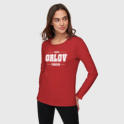 Лонгслив хлопковый женский Team Orlov forever - фамилия на латинице, цвет: красный — фото 2