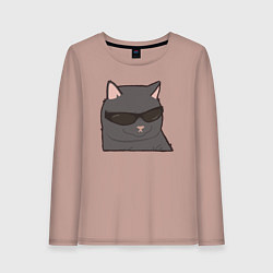 Лонгслив хлопковый женский Серый котик в очках, цвет: пыльно-розовый