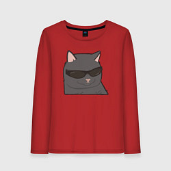 Лонгслив хлопковый женский Серый котик в очках, цвет: красный
