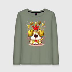 Лонгслив хлопковый женский Собака с короной, цвет: авокадо