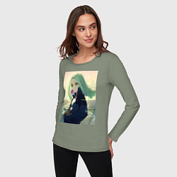 Лонгслив хлопковый женский Ребекка арт - Киберпанк: Бегущий по краю, цвет: авокадо — фото 2