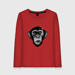Лонгслив хлопковый женский Шимпанзе с сигарой, цвет: красный