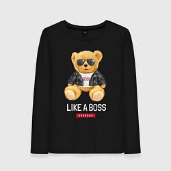 Лонгслив хлопковый женский Like a boss мишка, цвет: черный