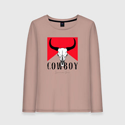 Лонгслив хлопковый женский Череп буйвола:Cowboy, цвет: пыльно-розовый