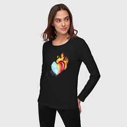 Лонгслив хлопковый женский Лёд и пламя Сердце, цвет: черный — фото 2