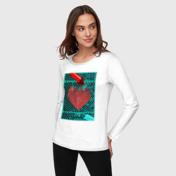Лонгслив хлопковый женский Красное сердце маркером, цвет: белый — фото 2