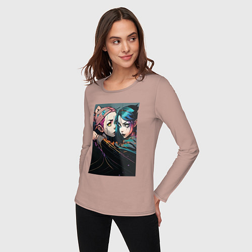 Женский лонгслив Уэнсдэй и Энид подруги / Пыльно-розовый – фото 3