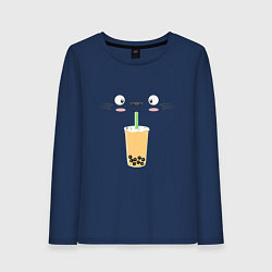 Лонгслив хлопковый женский Тоторо с напитком, цвет: тёмно-синий