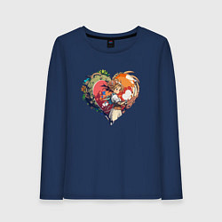 Лонгслив хлопковый женский Аниме девушка в сердце в стиле Студии Гибли, цвет: тёмно-синий