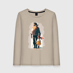 Лонгслив хлопковый женский Дочка и отец вместе, цвет: миндальный