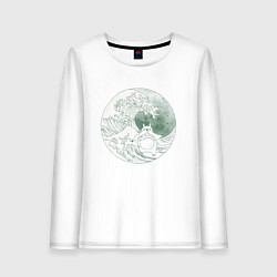 Лонгслив хлопковый женский Тоторо серфит на большой волне в канагаве - зелены, цвет: белый