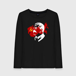 Лонгслив хлопковый женский Сталин на фоне СССР, цвет: черный