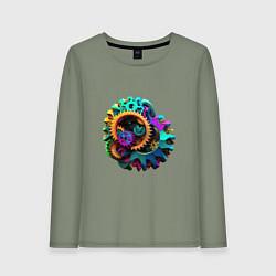 Лонгслив хлопковый женский Цветные шестерёнки, цвет: авокадо