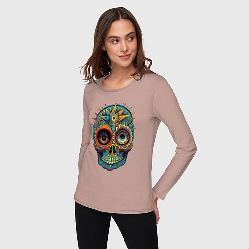 Женский лонгслив Mexican skull / Пыльно-розовый – фото 3