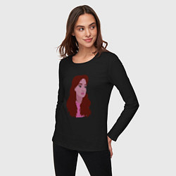 Лонгслив хлопковый женский Девушка с рыжими волосами, цвет: черный — фото 2