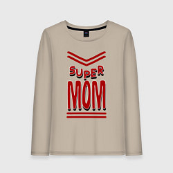 Лонгслив хлопковый женский Super mom большие бувы, цвет: миндальный