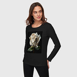 Лонгслив хлопковый женский Белая роза, цвет: черный — фото 2