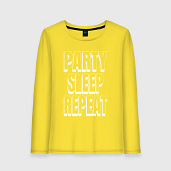 Женский лонгслив Party sleep repeat надпись с тенью