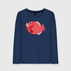 Лонгслив хлопковый женский Красная рыбка, цвет: тёмно-синий