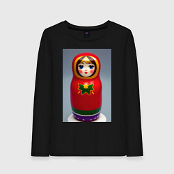 Лонгслив хлопковый женский Русская матрешка, цвет: черный