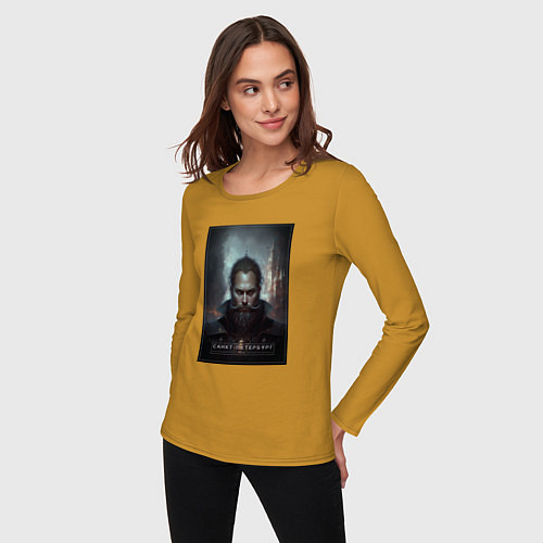 Женский лонгслив Санкт - Петербург - персонаж / Горчичный – фото 3