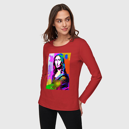 Женский лонгслив Mona Lisa - Gioconda - pop art / Красный – фото 3