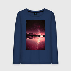 Лонгслив хлопковый женский Горы на фоне заката, цвет: тёмно-синий