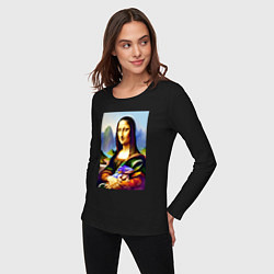 Лонгслив хлопковый женский Mona Lisa with baby dragon, цвет: черный — фото 2